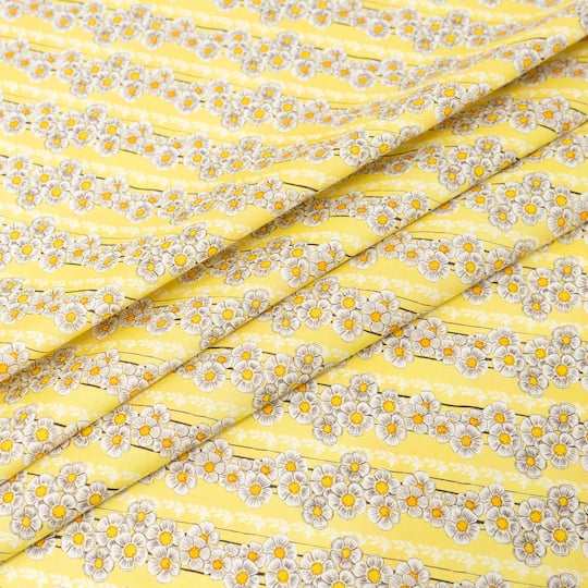 Stitch & Sparkle Maries Picnic Collection Light Yellow Daisy Fabric